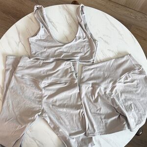 Kamo Fitness Gray Activewear Set - Sports Bra + High-Waist Leggings & Shorts